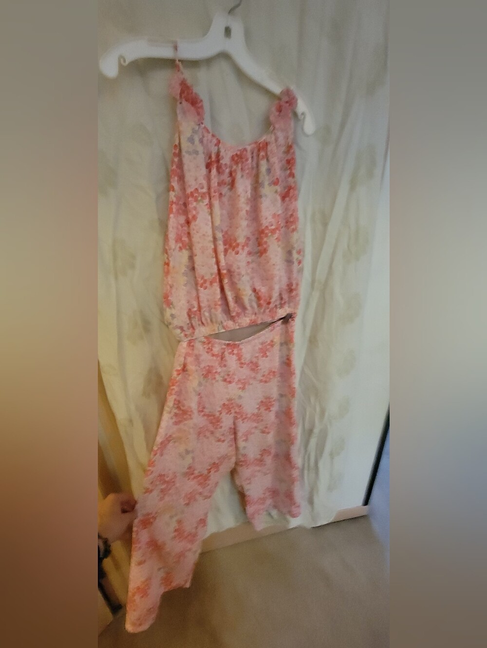 VTG Oscar de la Renta Pink Label Floral Pajama Set Camisole Capri Pants Size S C